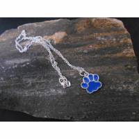 Pfötchen Tier Hund Katze  Kette Halskette  925 blau Bild 1