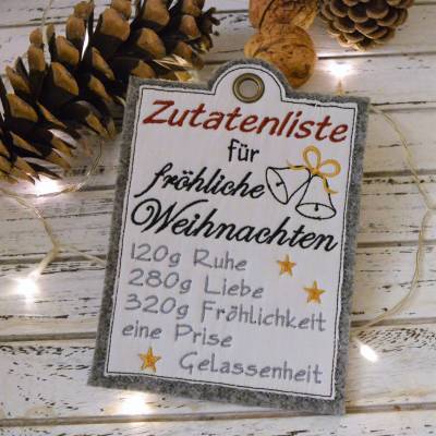 Stickdatei fröhliche Weihnachten ITH Schild