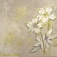 WINTERBLUMEN weiß-goldfarbig - hübsches Mixed Media Bild auf Leinwand  30cmx25cm mit Glitter - Künstlerin Christiane Sch Bild 2