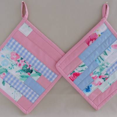 rosa gestreifte Patchwork topflappen , Quilttopflappen , Topfhalter