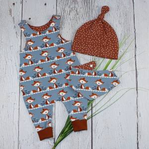 Strampler Biojersey Fuchs Dots Mädchen Junge Baby hellgrau terracotta handmade Kinderkleidung Stoffonkel Bild 3