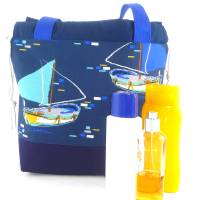 blauer Projektbeutel Gr. M mit bunten Segelbooten, Projekttasche zum Binden, Handarbeitsbeutel Bild 9
