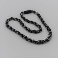 Glasperlenkette gehäkelt, silber schwarz, 55 cm, Häkelkette mit Stiftperlen , Halskette, Magnetverschluss, Einzelstück Bild 1