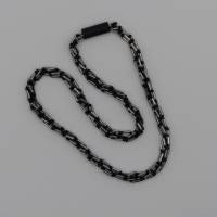 Glasperlenkette gehäkelt, silber schwarz, 55 cm, Häkelkette mit Stiftperlen , Halskette, Magnetverschluss, Einzelstück Bild 2