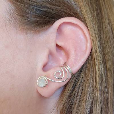 Ear Cuff "Vortex" Silber mit Mondstein für das LINKE Ohr Ohrklemme Ohrmanschette Ohrschmuck Fakepiercing Edelste