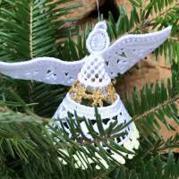 Lace-Stickerei: 3D-Weihnachtsengel - filigranes weihnachtliches Dekoelement zum Hängen oder Stellen (1) Bild 2