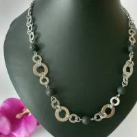 Edelstahl Halskette / Upcycling Schmuck aus Lava Perlen und Unterlegscheiben/ Handgemachtes Unikat/  Edelsteinschmuck Bild 1