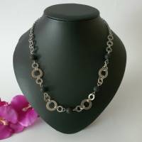 Edelstahl Halskette / Upcycling Schmuck aus Lava Perlen und Unterlegscheiben/ Handgemachtes Unikat/  Edelsteinschmuck Bild 2