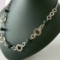 Edelstahl Halskette / Upcycling Schmuck aus Lava Perlen und Unterlegscheiben/ Handgemachtes Unikat/  Edelsteinschmuck Bild 3