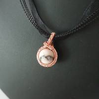 Elfen Tropfen/ Drahtschmuck mit Perle/ Kupferdraht Schmuck mit Jaspis Perle in Rosa und Grau/ kleiner Perlen Anhänger Bild 7
