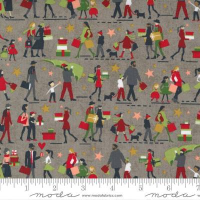Patchworkstoff Weihnachten grau – Hustle and Bustle by BasicGrey – Weihnachtsstoff mit Menschen & Sternen – 100% Baumwolle