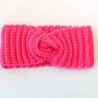 Stirnband, pink, neon-pink, Handarbeit, gehäkelt, Twist Bild 4