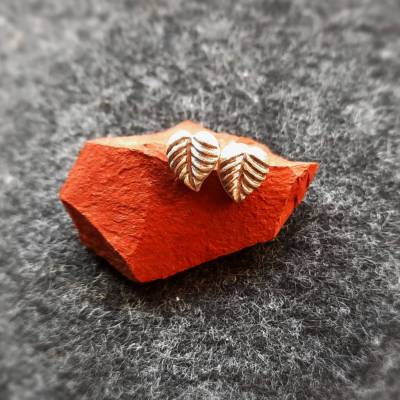 Ohrstecker Blatt Blätter aus 999 Silber, matt gebürstet