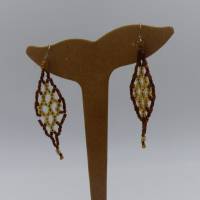 Ohrhänger Raute in braun und gold, Ohrringe aus Rocailles gefädelt, Galsperlen, Ohrschmuck, Schmuck Bild 1