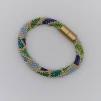 Armband, Häkelarmband, bunte Rauten blau, grün creme, Länge 21 cm, Glasperlen gehäkelt, Perlenarmband, Schmuck Bild 2
