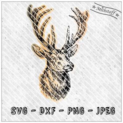 Plotterdatei - Hirsch - Waldtier - SVG - DXF - Datei - Mithstoff