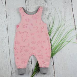 Gr. 50 Baby Strampler Tierkinder Mädchen Junge rosa hellgrau handmade Babykleidung Bild 1