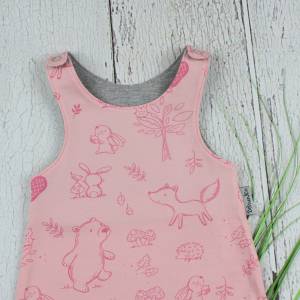 Gr. 50 Baby Strampler Tierkinder Mädchen Junge rosa hellgrau handmade Babykleidung Bild 2
