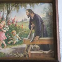 Vintage Druck Heilige Familie mit Engeln und Blumen Bild 3