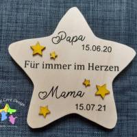 Erinnerung an Mama/Papa oder andere Verstorbene, Geschenk für Angehörige, individuelles Trauergeschenk, Stern aus Holz, Bild 2