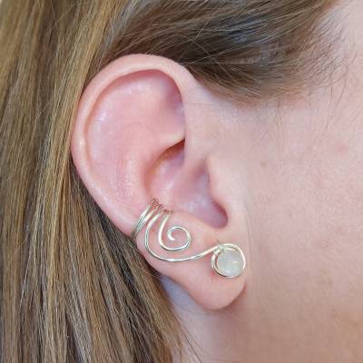 Ear Cuff "Vortex" Silber mit Mondstein für das RECHTE Ohr Ohrklemme Ohrmanschette Ohrschmuck Fakepiercing Edelst