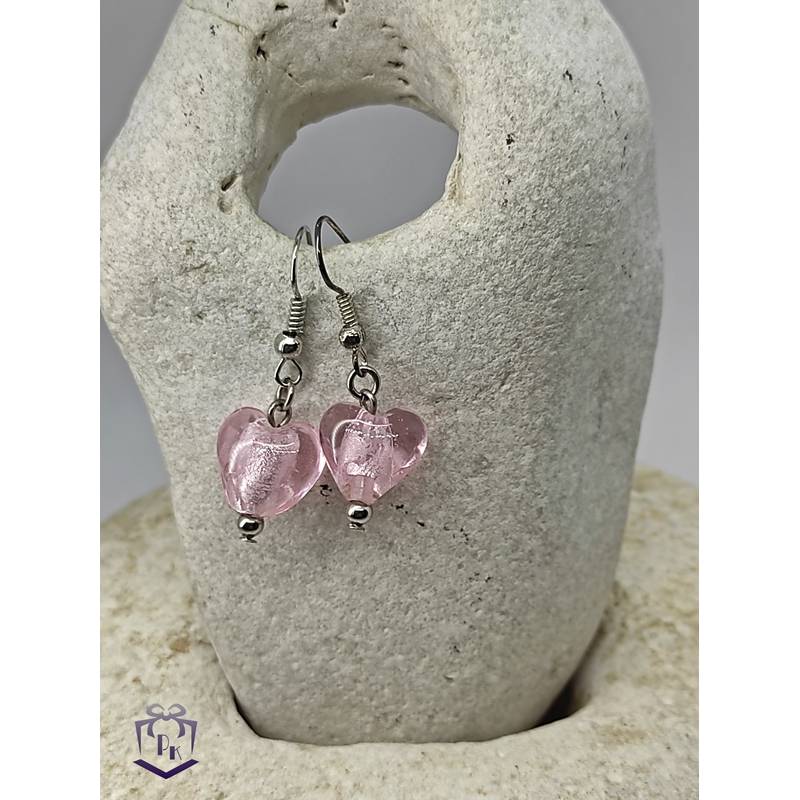 Süßer Ohrschmuck mit rosa Herzanhänger aus Lampwork Glas nach Wunsch an Ohrhänger oder Ohrstecker Bild 1