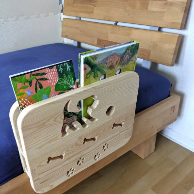 2in1 _ Rausfallschutz & Bettablage _ aus Holz mit HUND Motiv _ Bettgitter / Bücheregal (40 cm breit)