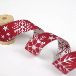 Webband Schneeflocke - rot/silber - weihnachtliche Bordüre - Blauberstern - Borte mit Weihnachtsmotiven Bild 1