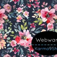 0,5m Webware Watercolor Flowers dunkelblau Bild 1