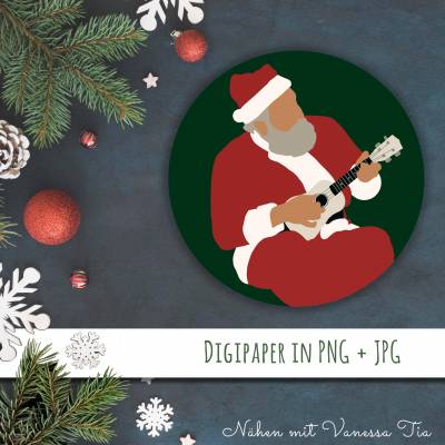 Weihnachtsmann mit Ukulele | Digitaler Stempel