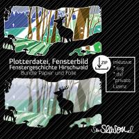 Bundle Plotterdatei Hirschwald, Fensterbild Hirsch im Herbstwald, Fenstergeschichte, Fensterdeko basteln Bild 1