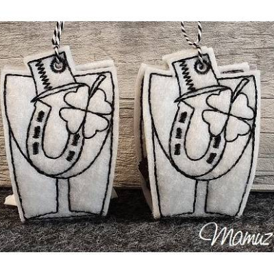 *  Glücksbringer - Zylinder, Sektglas, Hufeisen, Kleeblatt  *  ITH Stickdatei 13x18, für Silvester, Geburtstag usw.