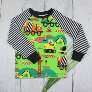 Langarmshirt Longsleeve Pullover Raglanshirt T-Shirt At Work Baustelle Betonmischer Kinder Baby Kleidung grün schwarz Bild 3