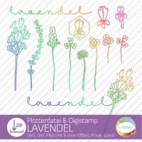 Plotterdatei Lavendel, Digistamp-Set mit Lavendelblüten und Kleeblättern, Plott-Datei sommerliche Blumenwiese Bild 1