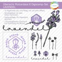 Plotterdatei Lavendel, Digistamp-Set mit Lavendelblüten und Kleeblättern, Plott-Datei sommerliche Blumenwiese Bild 3