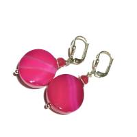 Ohrringe  925er Silber handgefertigt mit pink Achat violett Scheibe gebändert im boho chic Bild 3