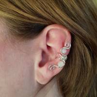 Ear Cuff schmal Silber mit Mondstein beidseitig zu tragen Ohrklemme Ohrmanschette Ohrschmuck Fakepiercing Bild 1