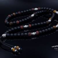 Herren Halskette aus Edelsteinen Tigerauge Onyx Hämatit mit Knotenverschluss, Länge 70 cm Bild 1