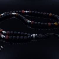 Herren Halskette aus Edelsteinen Tigerauge Onyx Hämatit mit Knotenverschluss, Länge 70 cm Bild 2