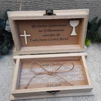 Geldgeschenkbox Box Geldgeschenk Holz Taufe Kommunion Konfirmation personalisiert vintage Bild 2