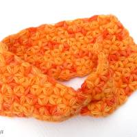Stirnband, orange, Wolle, Handarbeit, gehäkelt, Jasminmuster mit Twist Bild 5