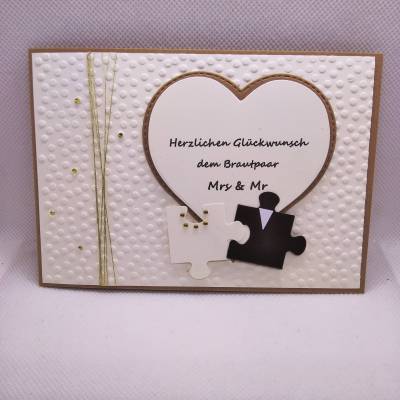 Hochzeitskarte, Puzzle-Teile - schlicht und edel, Mrs & Mr