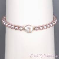 Armband aus aschrosa Perlen mit Münz-Perle und Verlängerung Bild 2