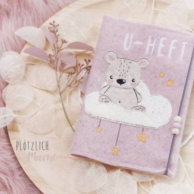 U-Hefthülle aus Wollfilz - Wolkenbär - personalisierbar