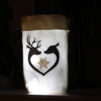 Lichtbeutel, Stoffhülle, Weihnachten, bestickt mit einem Hirsch-Rehmotiv Bild 1