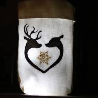 Lichtbeutel, Stoffhülle, Weihnachten, bestickt mit einem Hirsch-Rehmotiv Bild 5
