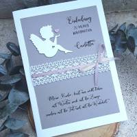 Einladungskarte zur Taufe Kommunion Konfirmation Engel taupe B6 personalisiert Taufspruch Bild 1