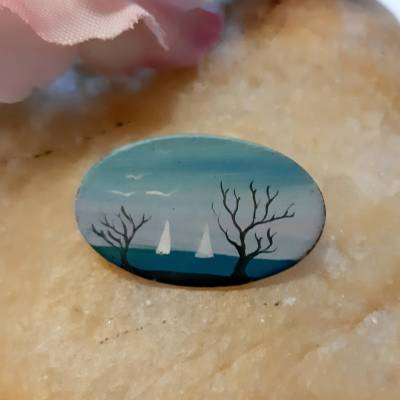 Vintage Brosche Handgemalt Kupfer