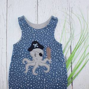 Baby Strampler mit einer Krake Applikation blau hellgrau handmade Babykleidung Kinderkleidung Bild 2