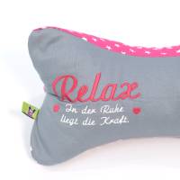 Leseknochen * Nackenkissen * Nackenrolle - "Relax-In der Ruhe liegt die Kraft, pink" Bild 2